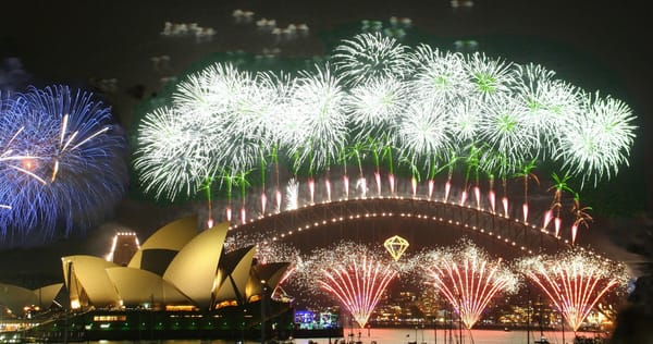 Sydney Opera House and the Sydney Harbor Bridge during NYE fireworks